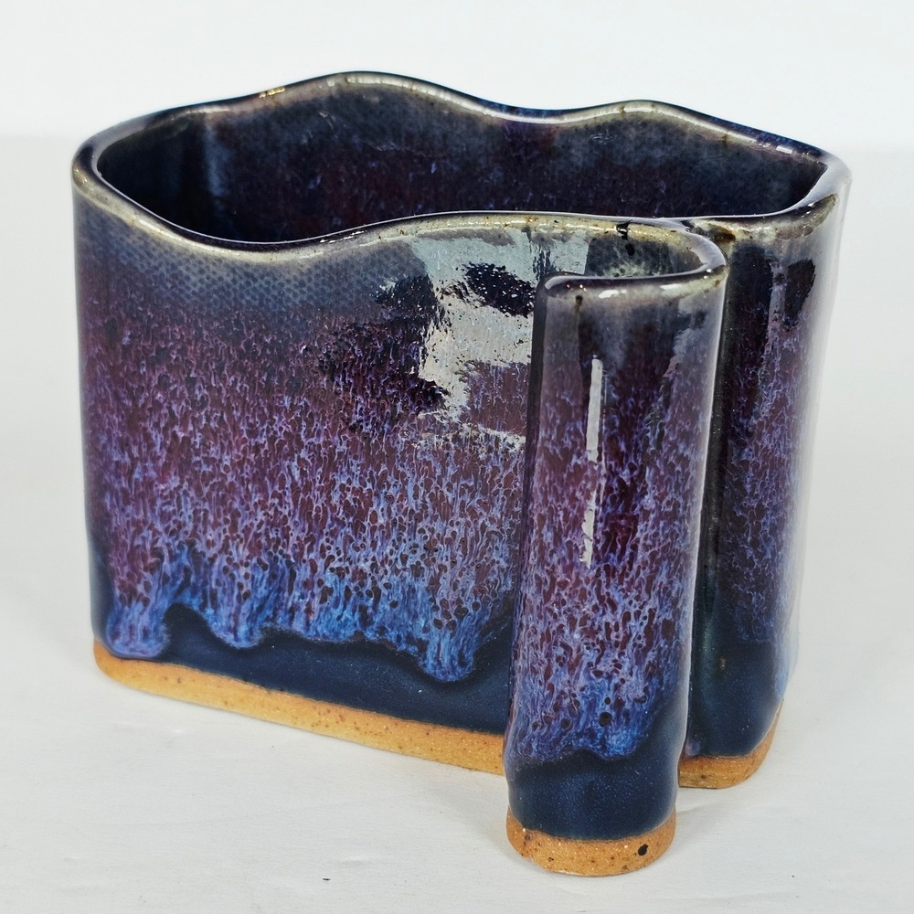 Bay Pottery Broadway VA Stoneware Drip Glaze Bud Vase Desk Organizer Purple Blue